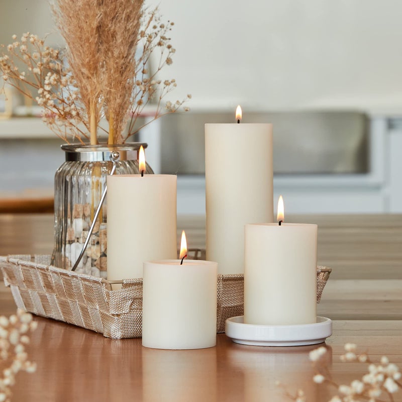 Simply Soson 3x4 inch Ivory Pillar Candles Set of 6, Smooth Texture, Unscented Ivory Candles, Dripless Candles, 3 inch Pillar Candles Ideal as Wedding, Parties, Spas, Dinner, Home Decoration, Church - Image 5
